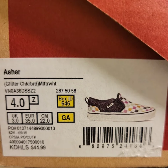 NEW Vans Asher Glitter Checkerboard Slip-On Low Top Sneakers Missy Girls Size 4 - Picture 7 of 9